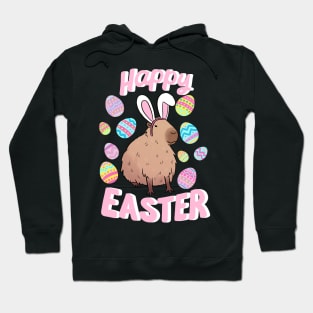 Happy easter funny capybara wearing bunny ears Hoodie